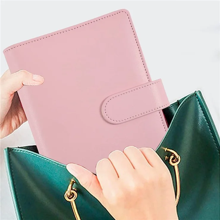 A6 PU Leather Notebook Cover Loose-leaf Binder Budget Planner Organizer 8 Storage Pockets 12 Budget Sheets - Black