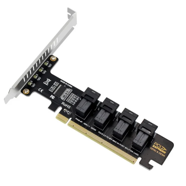 Carte Riser PCIe 16x Vers 4 SSD U.2 NVMe Avec Connecteurs SFF8643 - Neuve Sous Blister