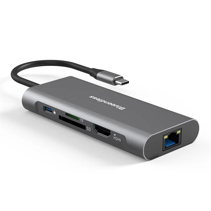 BLUEENDLESS HC801 4K Type-C Hub 8-in-1 Multiport PC Laptop USB 3.0 Docking Station Splitter Adapter