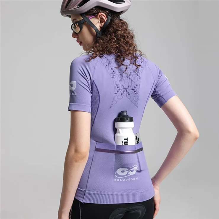 GOLOVEJOY QXF02 Women's Cycling Short Sleeves Shirt Sports Tops Zipper Bike Jersey - Purple / M