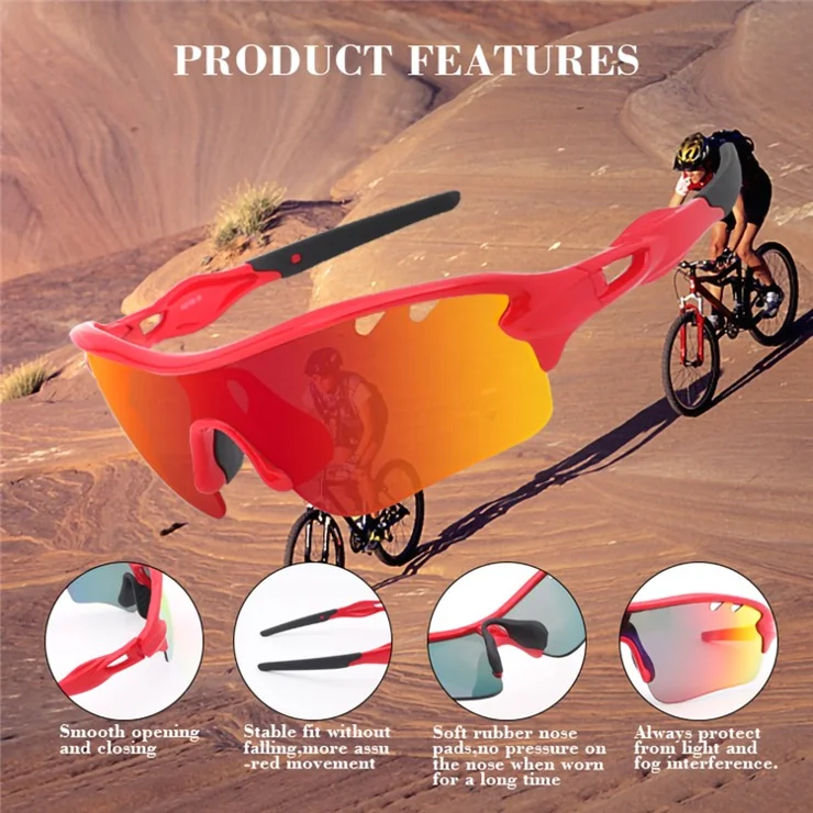 3-10 Years Kids Sports Polarized Sunglasses Cool Cycling UV Protection Sun Glasses with 3 Interchangeable Lenses - Red
