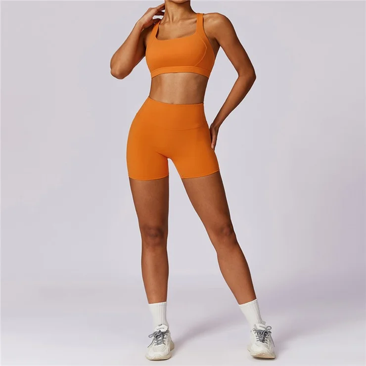 8047 Cross Back Design Women Shockproof Sports Bra Slim Fit Running Fitness Yoga Tank Vest - Orange M