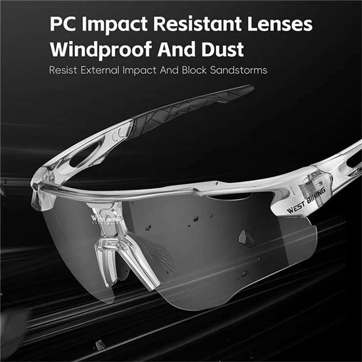 WEST BIKING YP0703172 Cycling Glasses Road Bike Sunglasses with Photochromic Polarized Colorful Lens - Transparent Frame
