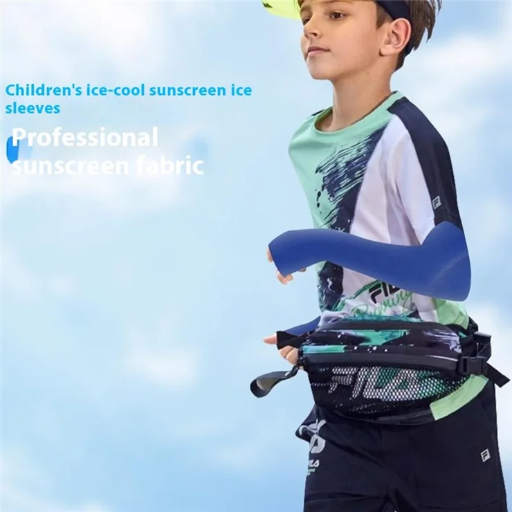 Ice Silk Arm Sleeves for Children UV Protection Fingerless Cooling Arm Cover for Outdoor Sports - Pink