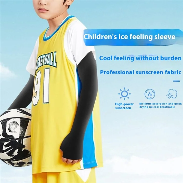 Ice Silk Arm Sleeves for Children UV Protection Fingerless Cooling Arm Cover for Outdoor Sports - Light Grey Camouflage