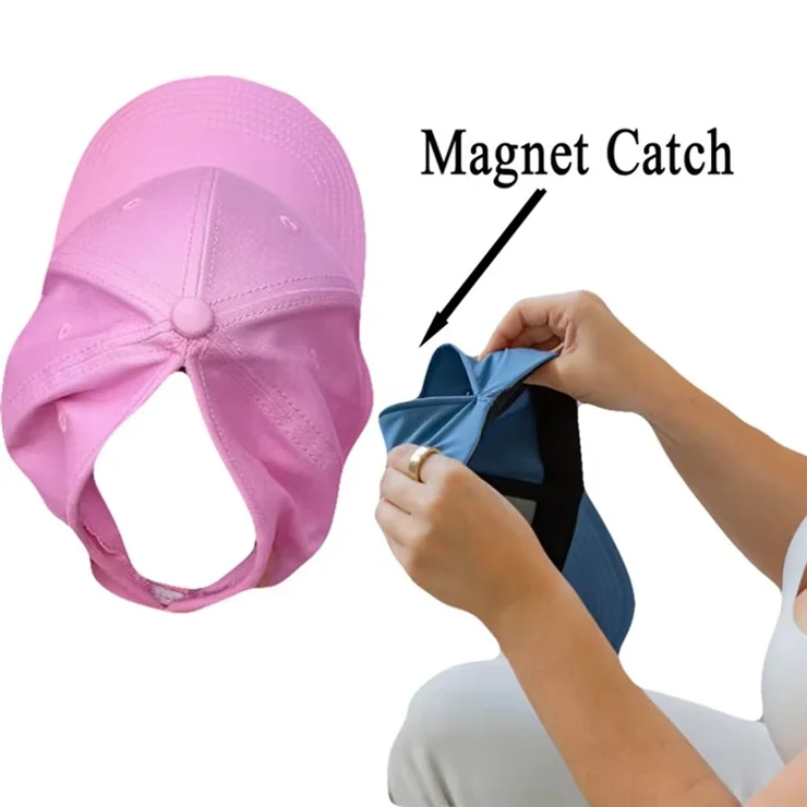 Fashion Adult Magnetic Ponytail Holder Baseball Cap Moisture Wicking Sports Sun Hat for Hiking Golf - Bright Silk Grey