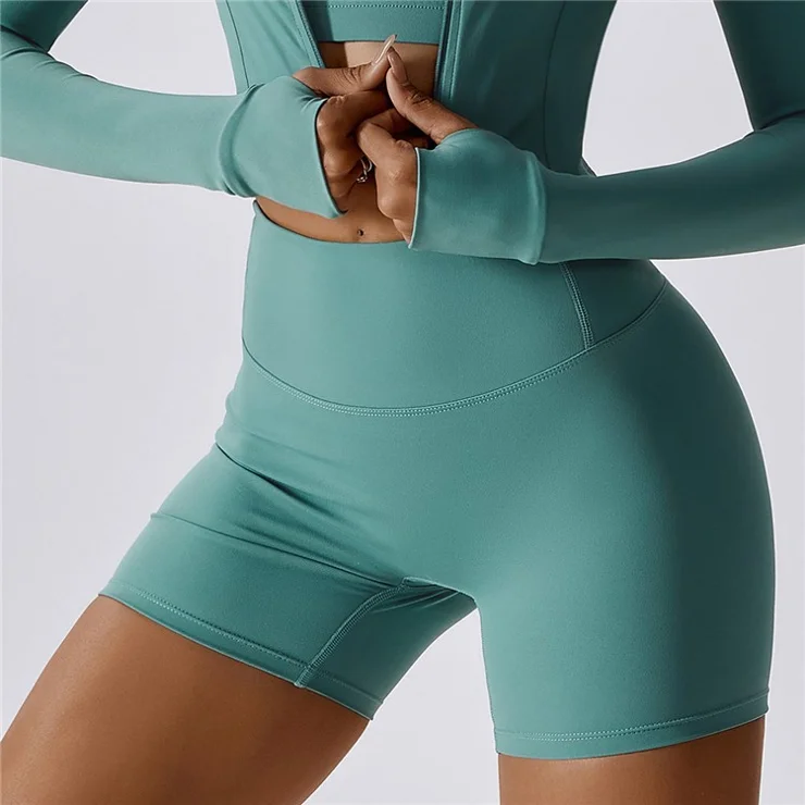 8047 Fitness Quick-Dry Shorts Workout Running Tummy Control Yoga Short Pants - Green / M