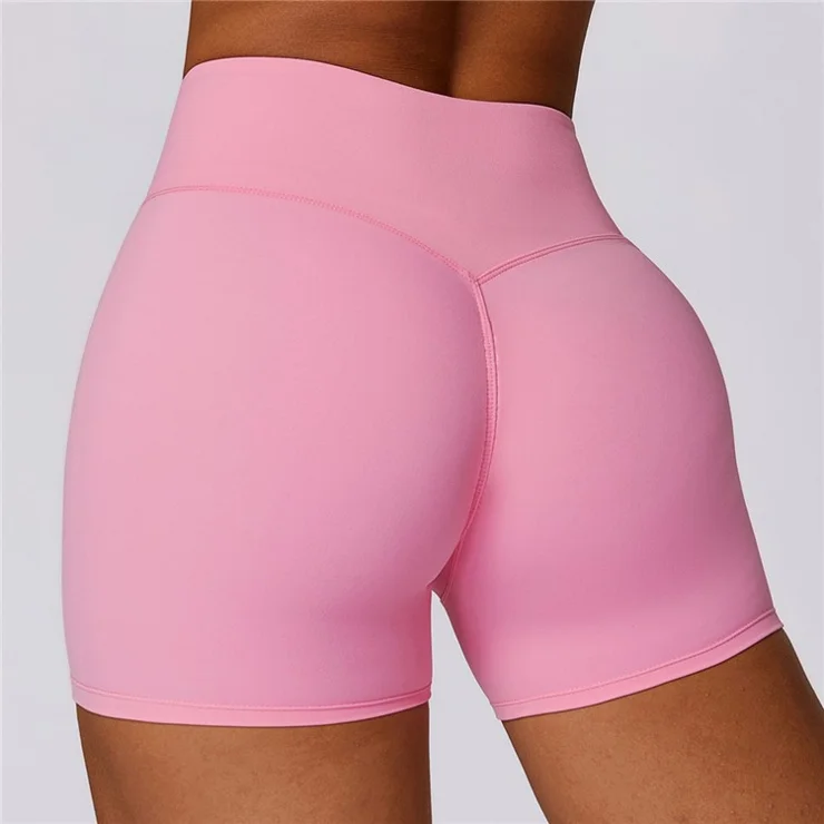 8047 Fitness Quick-Dry Shorts Workout Running Tummy Control Yoga Short Pants - Pink / XL