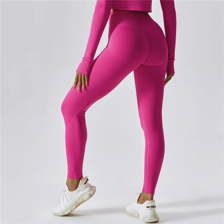 8047 High Waisted Workout Leggings Fitness Quick-Dry Tummy Control Yoga Pants - Rose / S