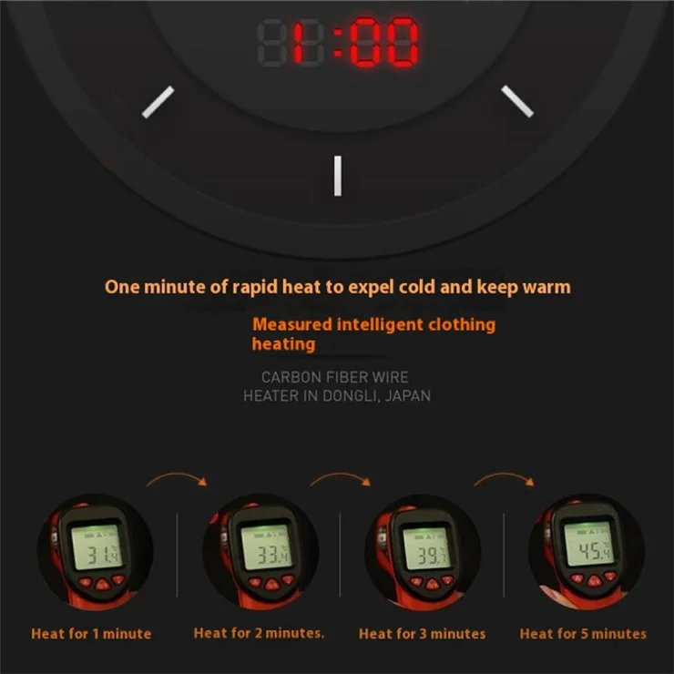 M09 Winter Warm Heating Hooded Jacket 8 Heating Zones Electric Heated Zipper Coat (Without Power Bank) - Black L