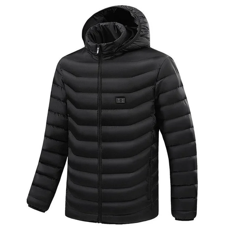 AL681006154866 Men Winter Heating Hooded Jacket Dual Mode 15 Heating Zones Electric Heated Zipper Coat (Without Power Bank) - Black / 4XL