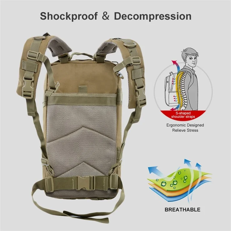 JUNSUNMAY J002 Large Hiking Backpack 30L Waterproof Bag Daypack Molle Shoulders Backpack for Outdoor Sports Camping Travel - Black