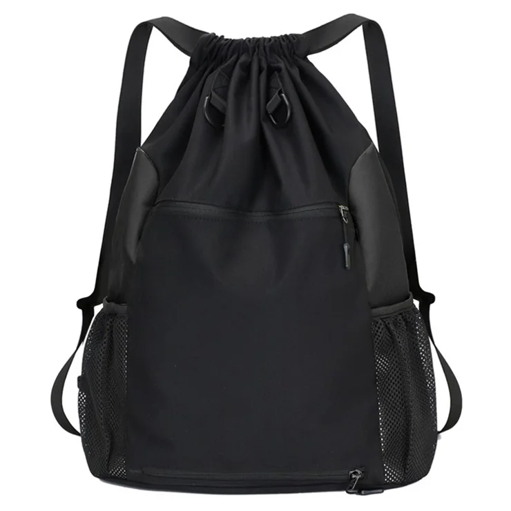 TAIDING Z16 Nylon Drawstring Backpack Sports Basketball Storage Shoulders Bag String Cinch Backpack - Black
