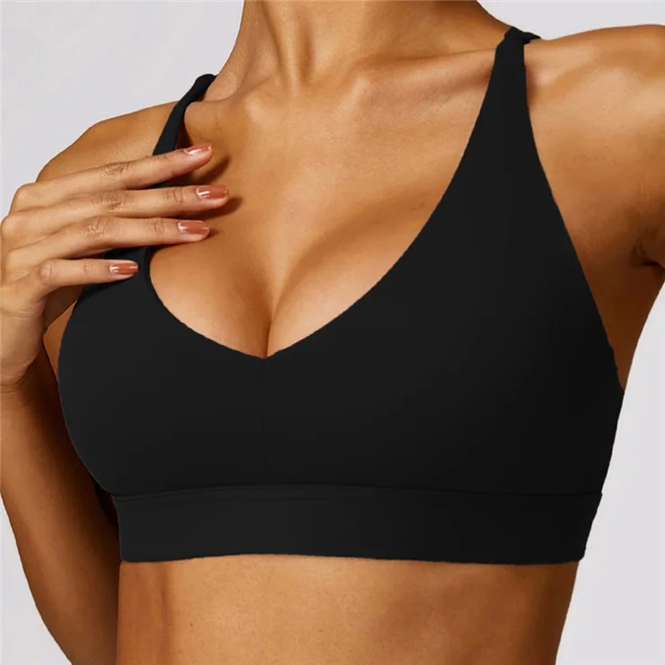 8455 Women Sports Suit Solid Color Slim Fit Yoga Fitness Bra + Pants - Black S