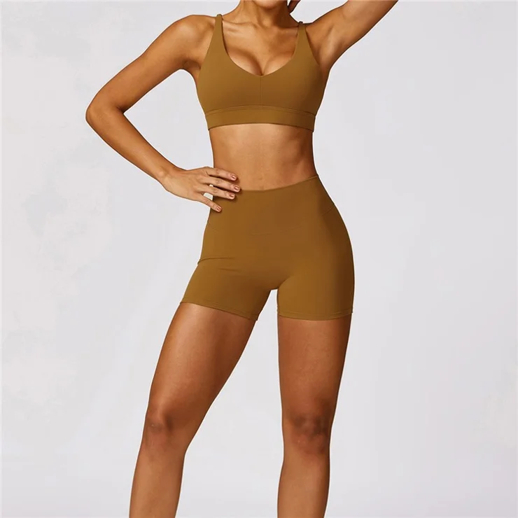 8552 Size L Women Tight-Fitting Yoga Running Shock-Proof Sports Bra Quick-Drying Fitness Vest - Brown
