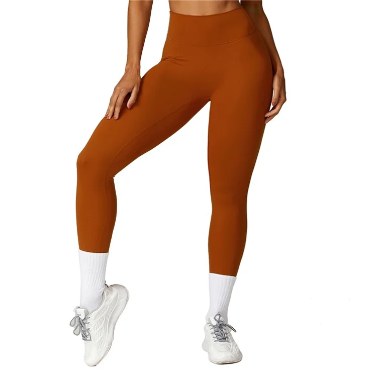 8518 Stretchy Fitness Pants High Waist Yoga Tummy Control Leggings, Size: M - Caramel