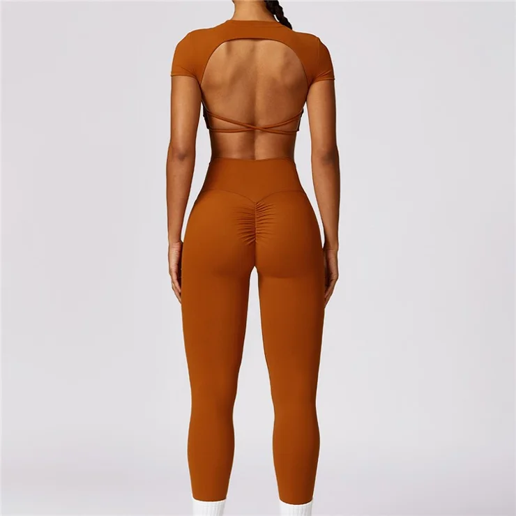 8518 Yoga Tummy Control High Waist Leggings Running Pants, Size: L - Caramel