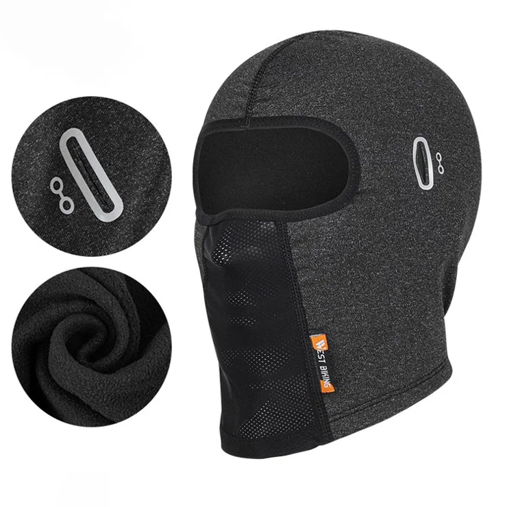 WEST BIKING Winter Thermal Cycling Headgear Windproof Mask Scarf with Reflective Glasses Hole - Grey