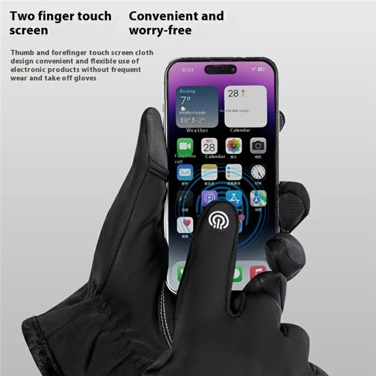 QX007 1 Pair Winter Outdoor Sports Warm Gloves Waterproof Windproof Flip Finger Top Design Gloves - Black L