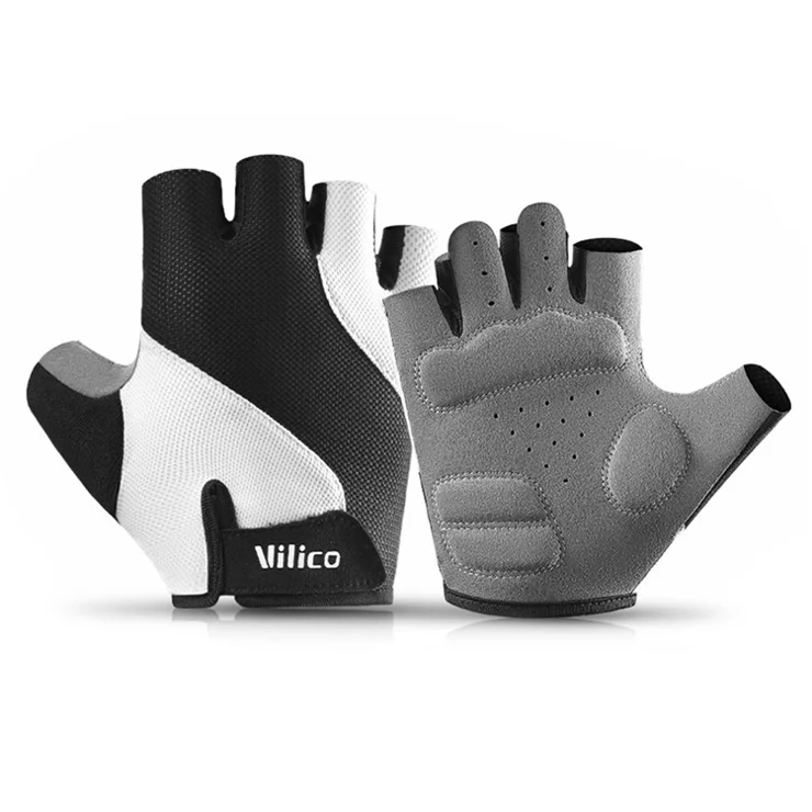 VILICO A0123 Shock Absorbing Cycling Gloves Non Slip Half Finger Breathable Mittens for Outdoor Sports , Size XL - White