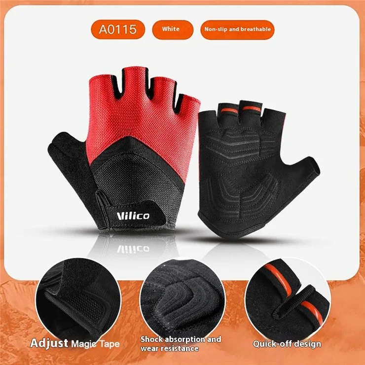 VILICO A0115 Shock Absorbing Cycling Gloves Outdoor Sports Bike Riding Anti Slip Half Finger Mittens Size XL - Red