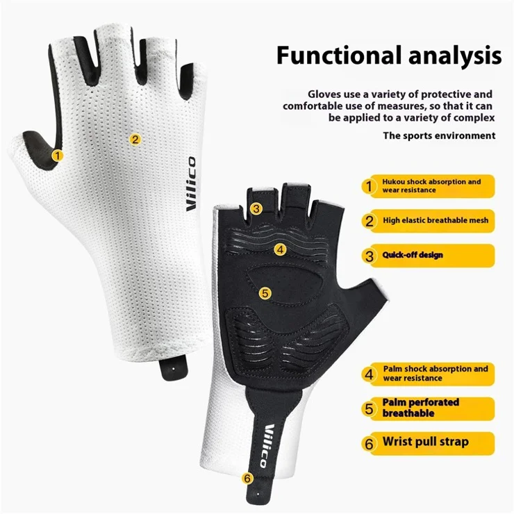 VILICO A0106 1 Pair Size M Outdoor Cycling Fishing Gloves Half Finger Shock Absorbing Breathable Bike Gloves - Black