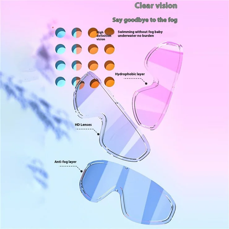 Children Anti Fog Large Frame Swimming Goggles Silicone Swim Cap with Ear Plugs - White+Pink