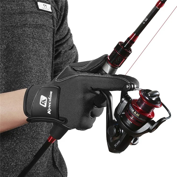 KYNCILOR A0061 Full Finger Gloves Breathable Outdoor Sports Anti-slip Fishing Gloves - Black/L