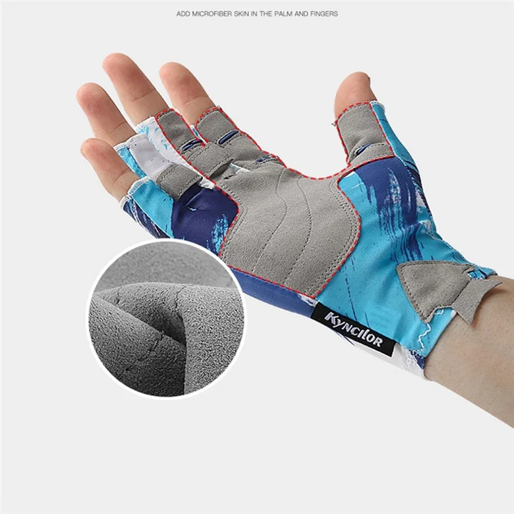 KYNCILOR A0007 Non-slip Fishing Gloves Breathable Half Finger Mittens for Climbing Hiking Camping - Blue/L
