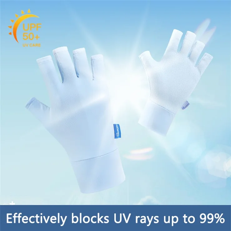 GOLOVEJOY XG25 1 Pair Ice Silk Half Finger Gloves UV Protection Gloves Non-Slip Summer Outdoor Gloves for Driving Riding Fishing - Blue / M