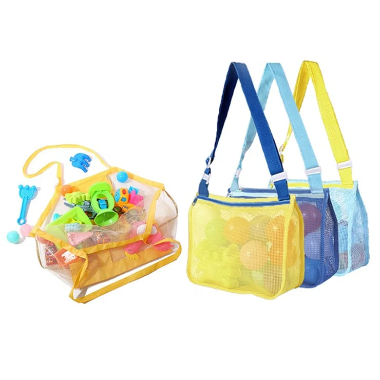 Mesh See-through Travel Beach Bag Kids Toy Conch Shell Storage Crossbody Bag - Pink / Purple Strap