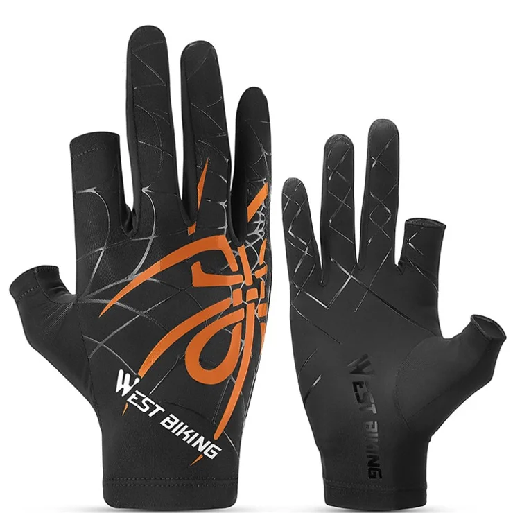 WEST BIKING YP0211238 1 Pair Outdoor Cycling Fishing Gloves Ice Silk Breathable Bicycle Gloves - Orange / L