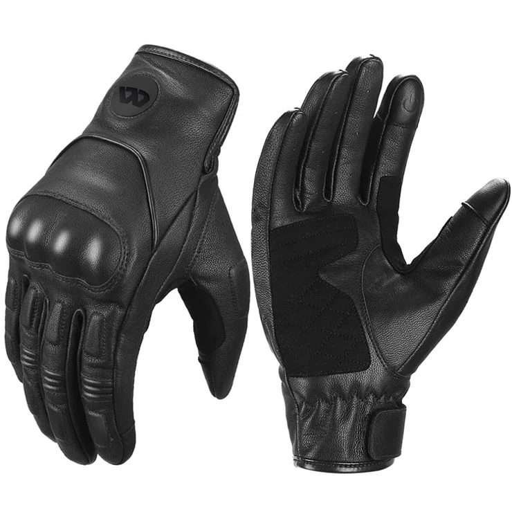 WEST BIKING 1 Pair Touch Screen Motorcycle Riding Gloves Motocross Goat Leather Full Finger Protection Gloves - Black / L