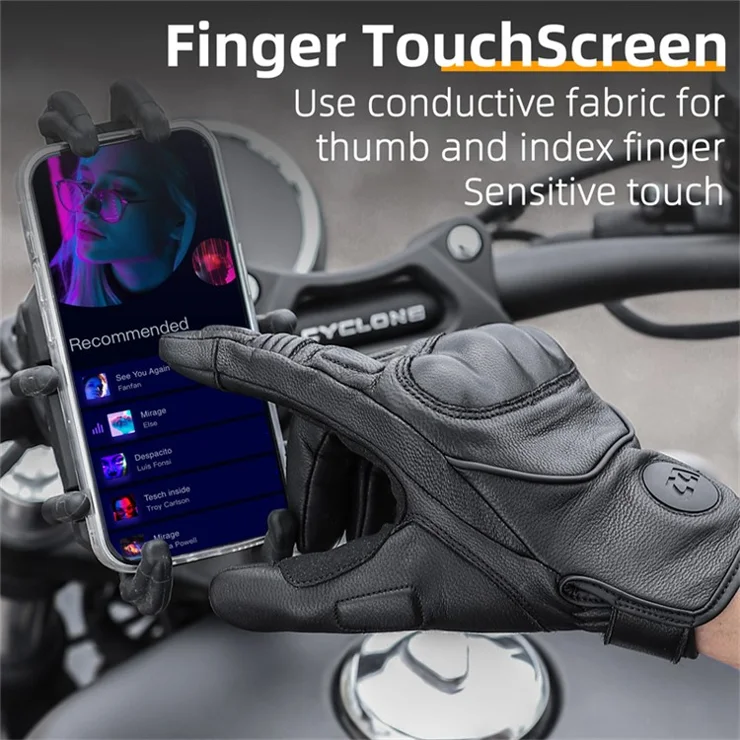 WEST BIKING 1 Pair Touch Screen Motorcycle Riding Gloves Motocross Goat Leather Full Finger Protection Gloves - Black / L