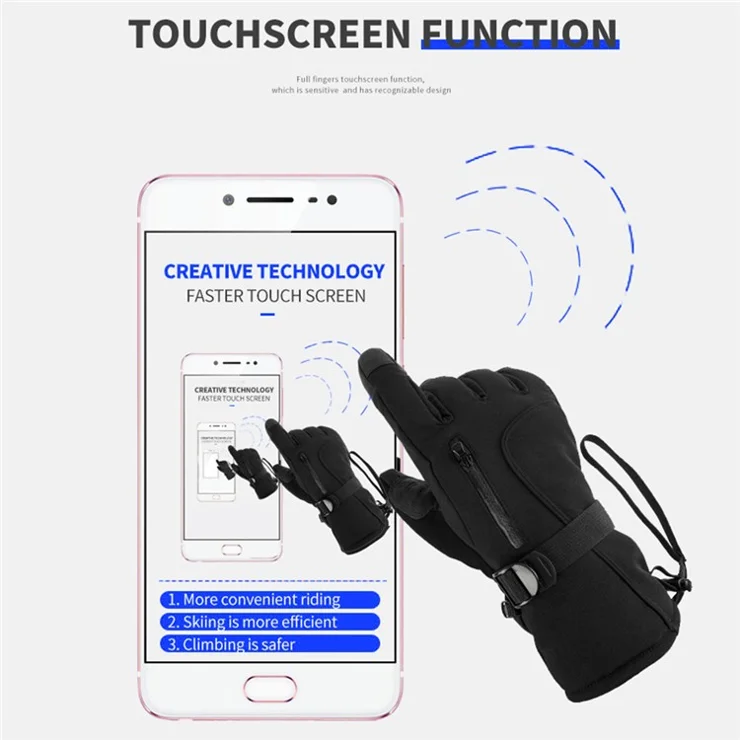 2060 1 Pair Windproof Ski Gloves for Men Women Warm Winter Bike Gloves Touch Screen Sensitive on Index Finger - Black / L