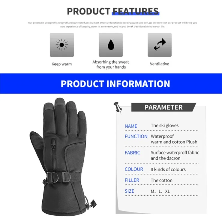2060 1 Pair Windproof Ski Gloves for Men Women Warm Winter Bike Gloves Touch Screen Sensitive on Index Finger - Grey / XL