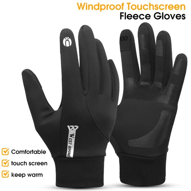 WEST BIKING YP0211236 One Pair Winter Sports Cycling Gloves Touch Screen Thermal Fleece Hand Protector - L