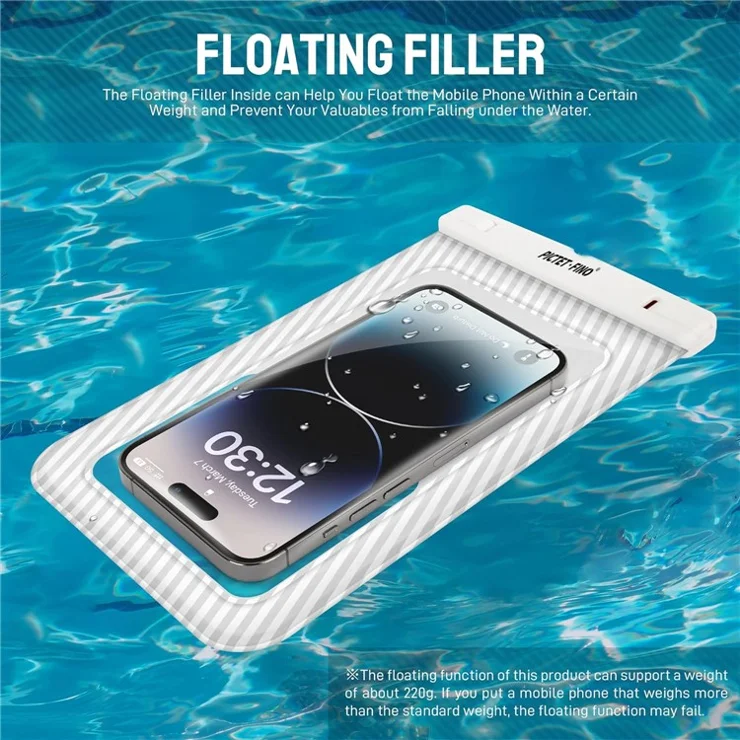 PICTET.FINO RH17 Waterproof Dry Bag for 8.2-inch Phone Floating Sponge Design IPX8 Phone Pouch - Black