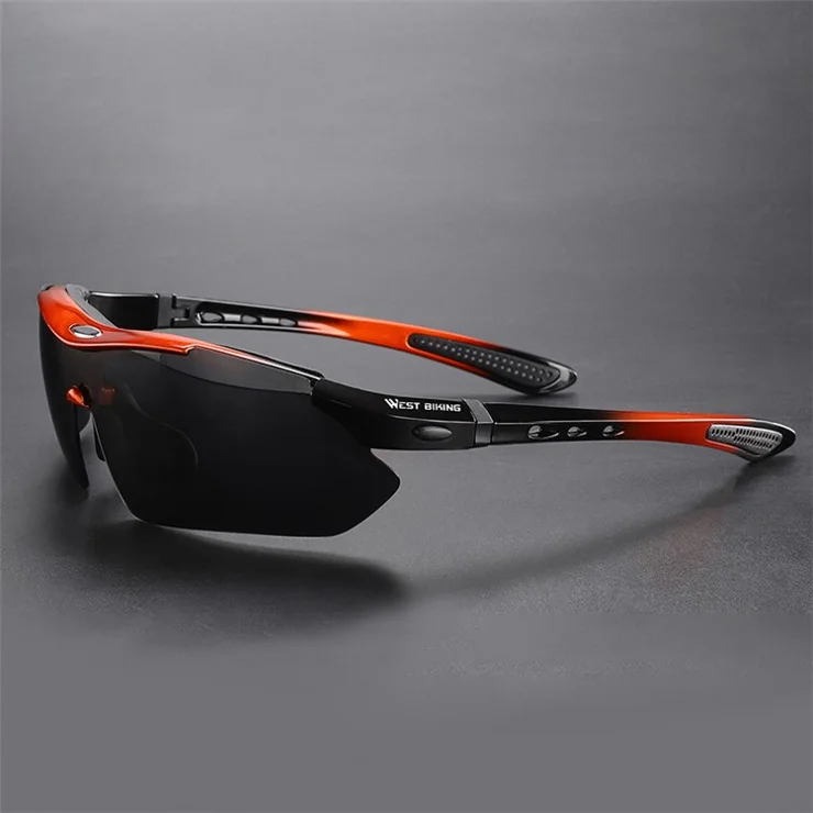 WEST BIKING YP0703142 Polarized Sports Sunglasses Cycling Mountain Bike Sunglasses with 5 Lens - Black+Orange