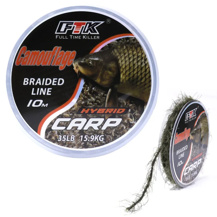 braided line for carp fishing FTK 10m 8 Strand Braided Carp Fishing Line Imitation Weed Line Lure Fish  Hooklink Seagrass Thread