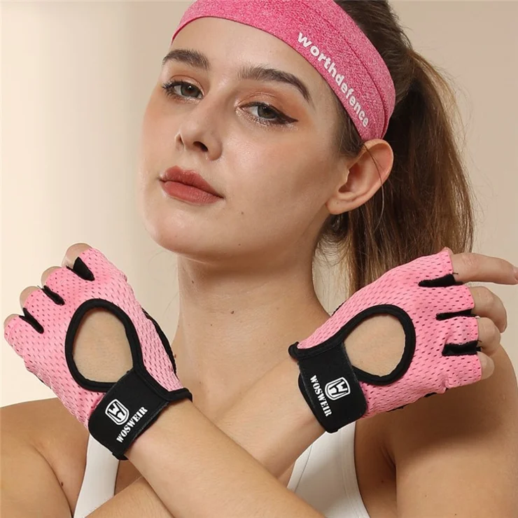 WOSWEIR HA0202 1 Pair Half Finger Fitness Gloves Weightlifting Crossfit Breathable Hand Protection Gloves - Black M