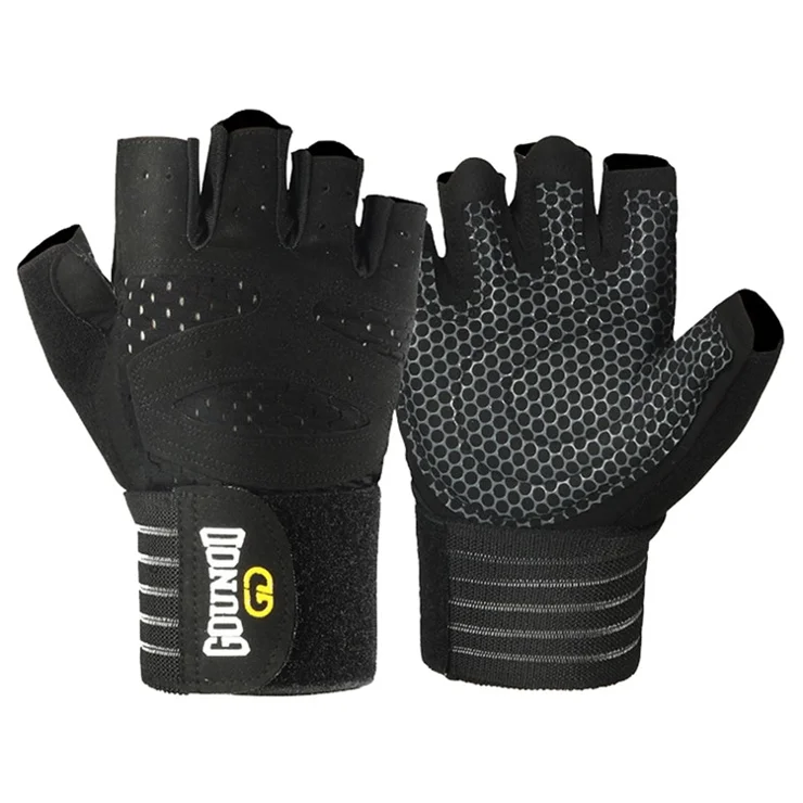 GOUNOD GL040 1 Pair Fitness Gloves for Adults L Size Half Finger Workout Weightlifting Gloves - Black