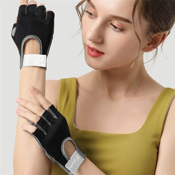 REXCHI XG66 1 Pair Lightweight Anti-slip Fitness Gloves Shock Absorbing Half Finger Gloves for Weightlifting Bodybuilding Training - Black / S