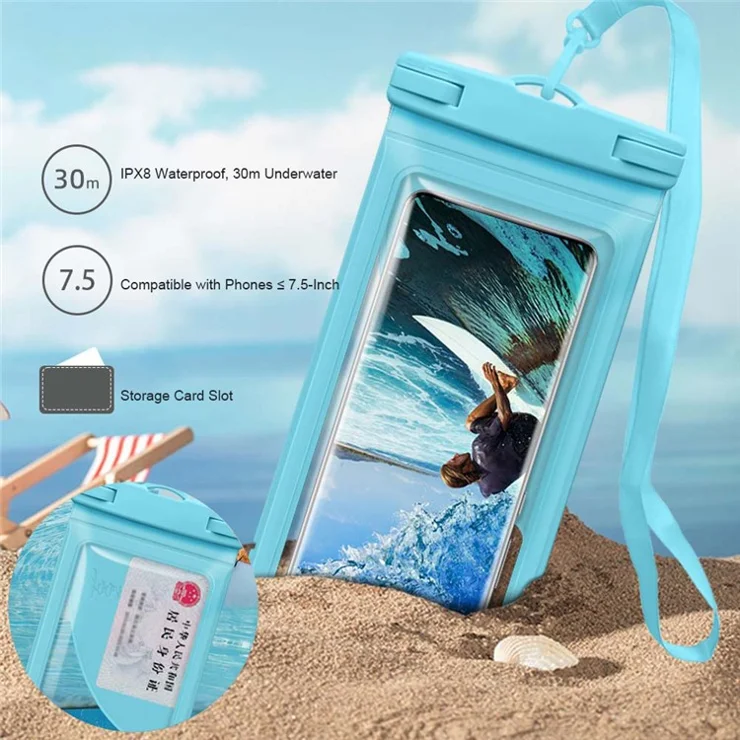 Waterproof Pouch Bag for 7.5" Cellphone IPX8 Floating PVC Clear Phone Dry Case with Card Holder - Purple