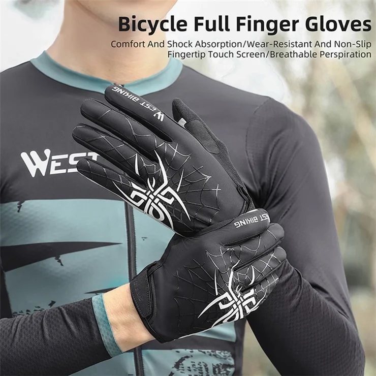 WEST BIKING YP0211241 1 Pair Bicycle Cycling Biking Gloves Spider Web Full Finger Touch Screen Gym Gloves - Black+White / L