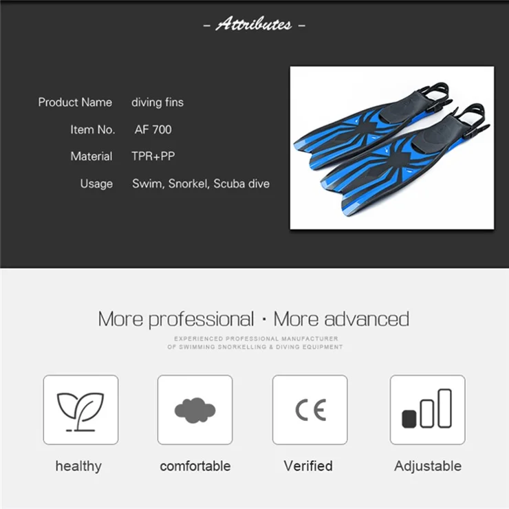 AF700-PVC 1 Pair Freediving Long Fins Snorkeling Flippers Diving Duck Feet PVC Strap TPR Foot Fins For Deep Scuba Diving - L / XL Size 43-46 - Black