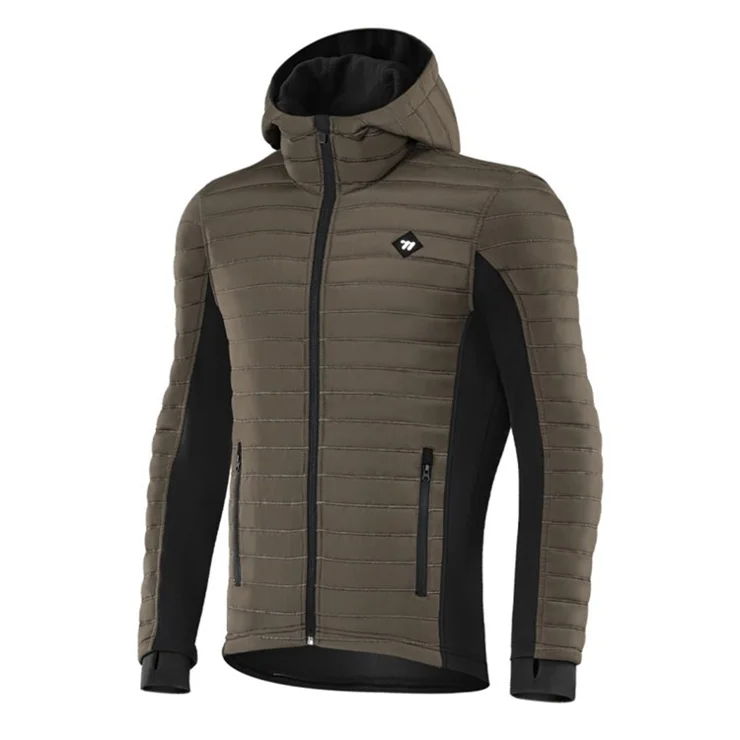 WEST BIKING YP0202335 Autumn Winter Keep Warm Windproof Cycling Coat High Collar Hood Jacket - Brown / L
