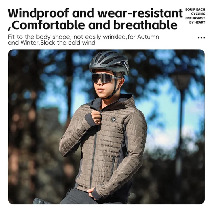 WEST BIKING YP0202335 Autumn Winter Keep Warm Windproof Cycling Coat High Collar Hood Jacket - Black / 3XL