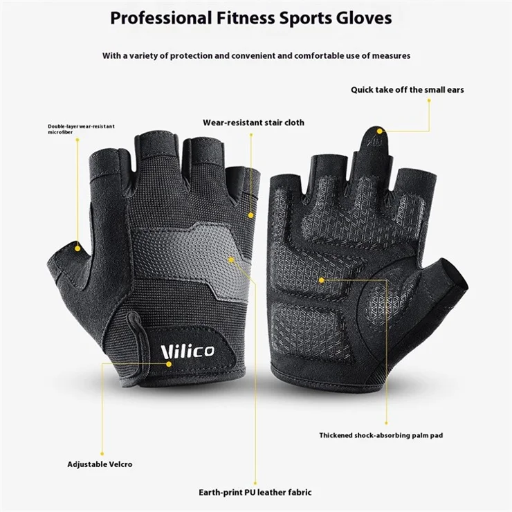 VILICO A0133 1 Pair Cycling Fishing Fitness Gloves Half Finger Weightlifting Anti-Callus Gloves - Black L