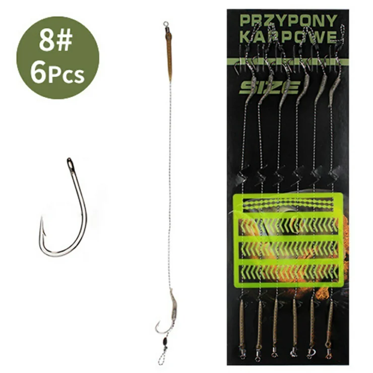 FTK 6Pcs European Style Carp Fishing Rigs Hook Link Lines with